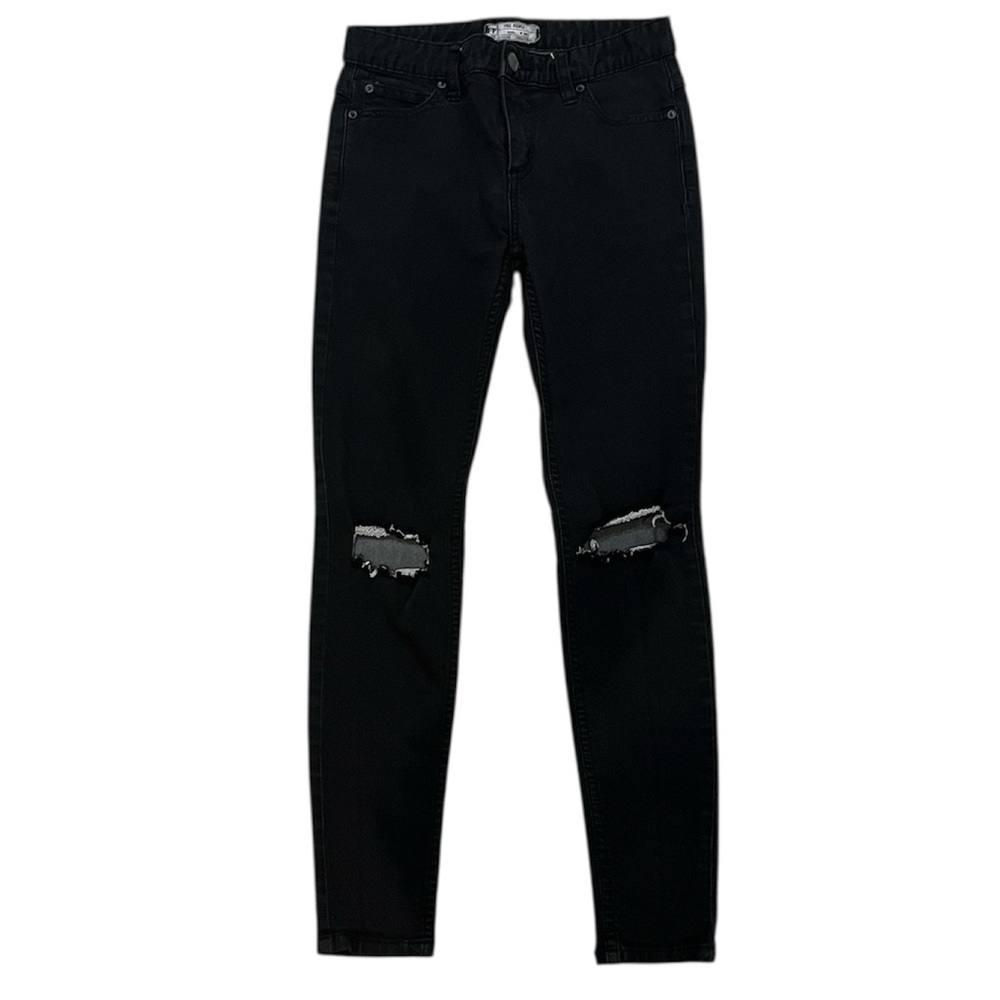 Free People Black Skinny Jeans Size 26 Distressed Knees